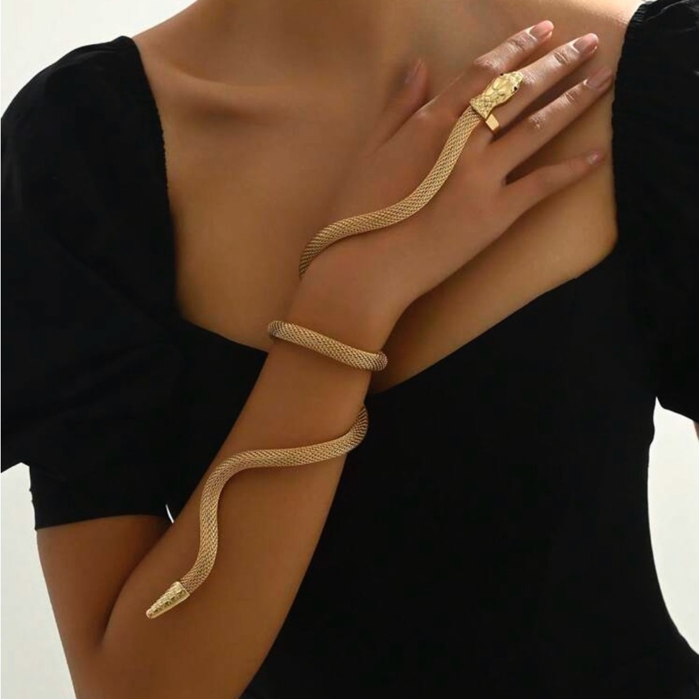 Elegant Gold Snake Bracelet & Ring